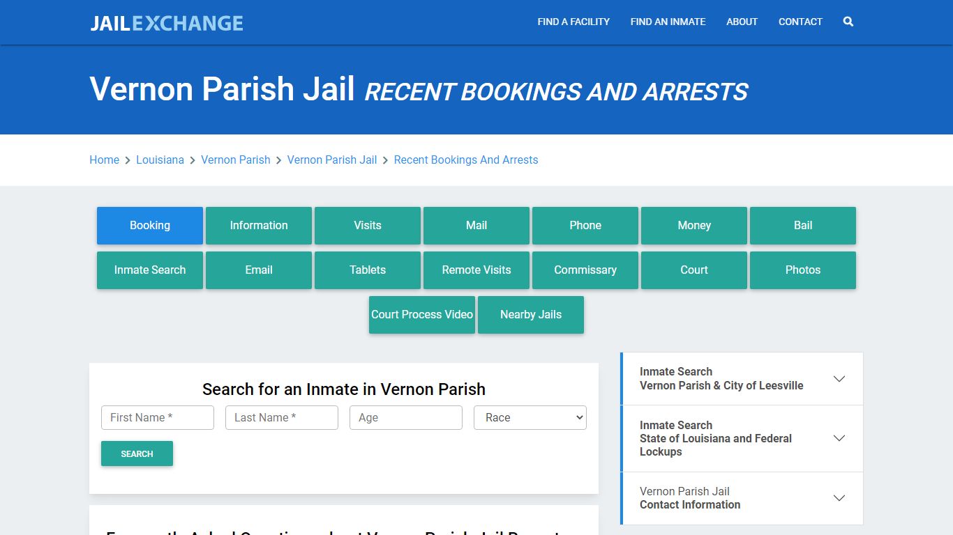 Vernon Parish Jail Recent Bookings And Arrests - Jail Exchange