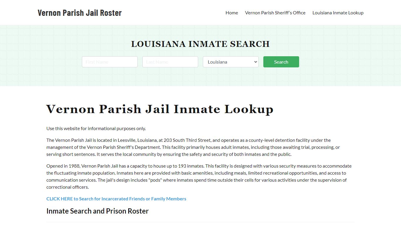 Vernon Parish Jail Roster Lookup, LA, Inmate Search